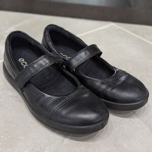 Ecco Black Leather Mary Jane Flats Girls Size 12